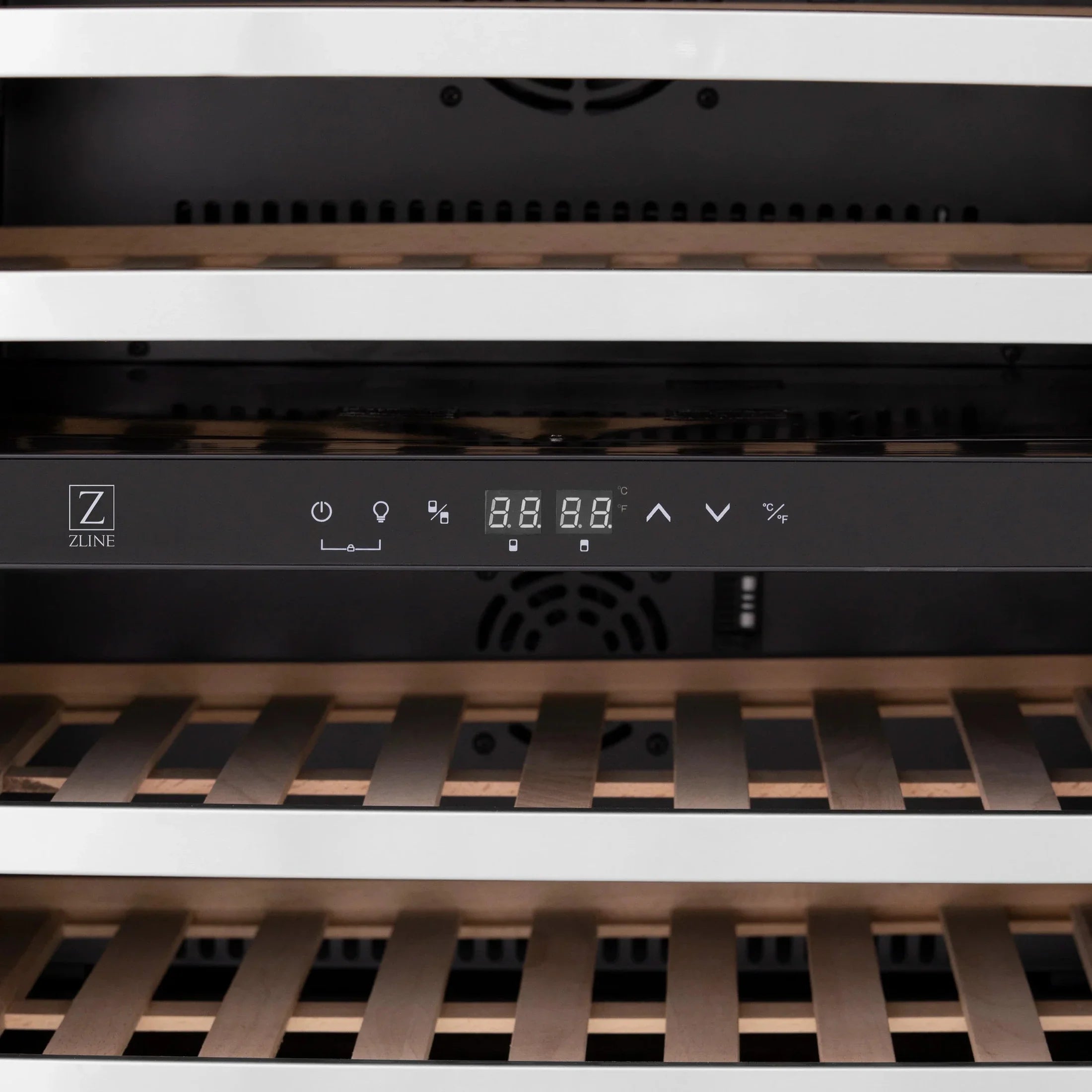 ZLINE 24 in. Monument Autograph Edition Dual Zone 44-Bottle Wine Cooler in Stainless Steel with Accents RWVZ-UD-24
