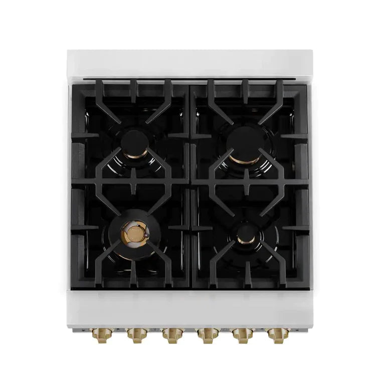ZLINE 24 Inch Autograph Edition Dual Fuel Range in Stainless Steel with Champagne Bronze Accents, RAZ-24-CB