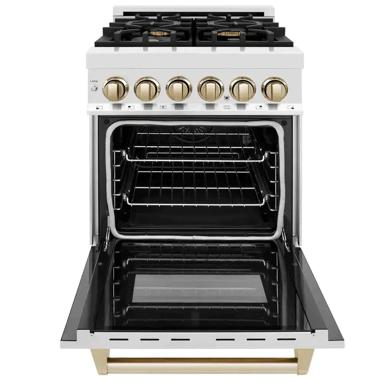 ZLINE 24 Inch Autograph Edition Dual Fuel Range in Stainless Steel with Gold Accents, RAZ-24-G