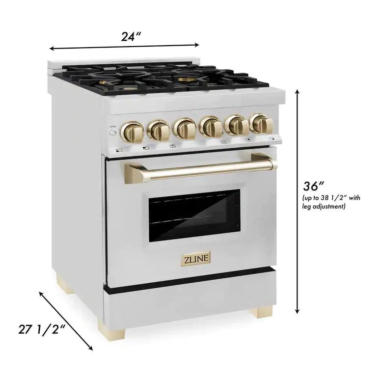 ZLINE 24 Inch Autograph Edition Dual Fuel Range in Stainless Steel with Gold Accents, RAZ-24-G