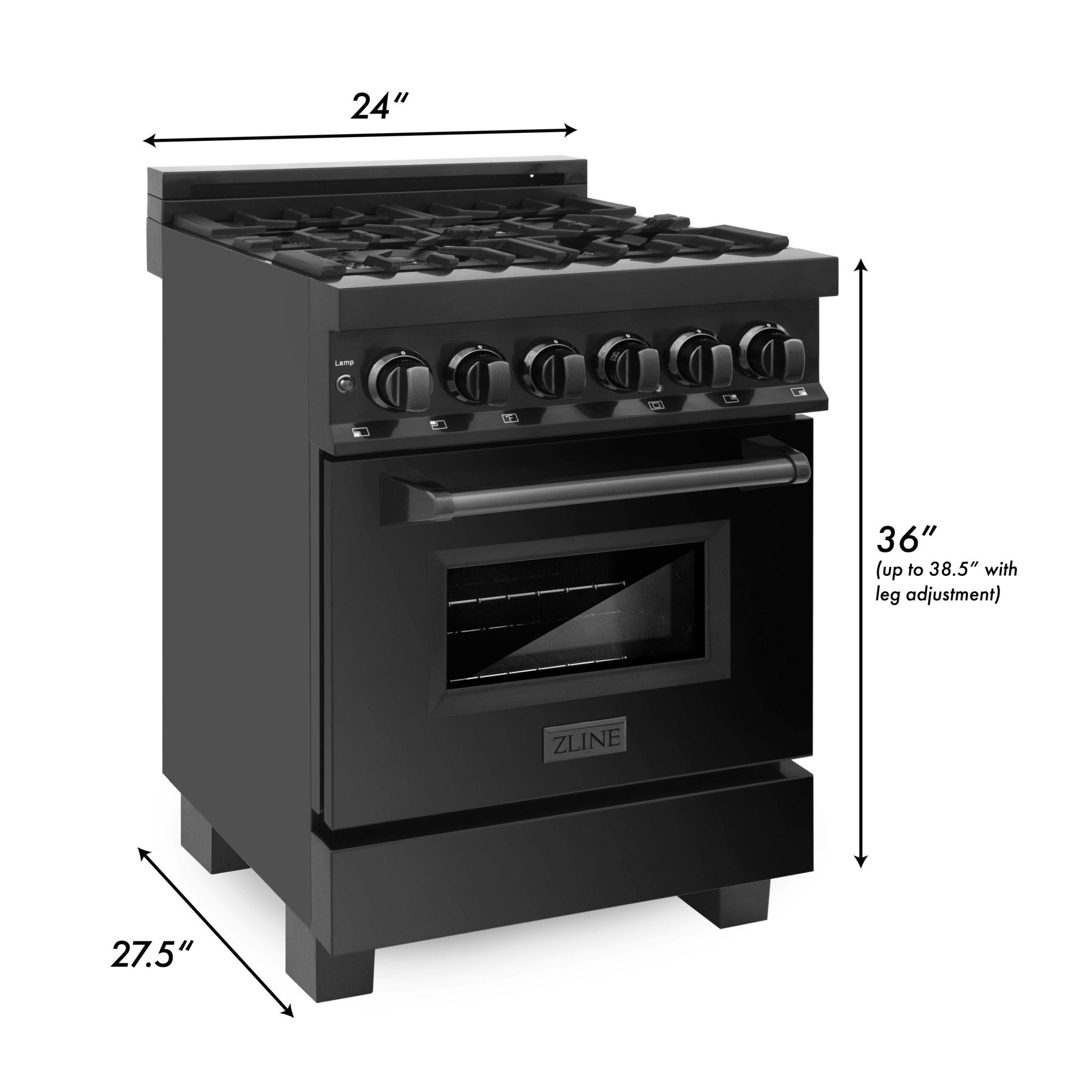 ZLINE 24" Professional Dual Fuel Range in Black Stainless Steel