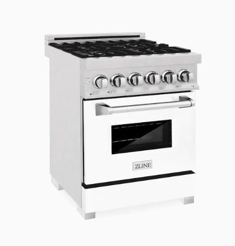 ZLINE 24" Professional Dual Fuel Range in Dura Snow Stainless Steel with Color Door Options
