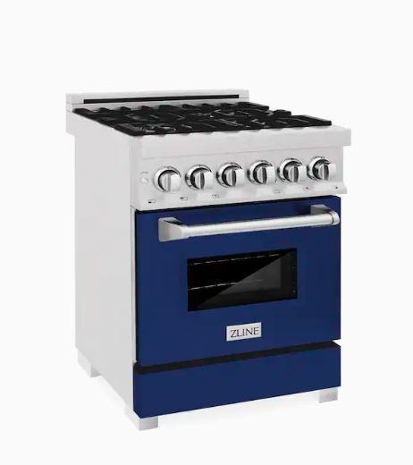 ZLINE 24" Professional Dual Fuel Range in Dura Snow Stainless Steel with Color Door Options