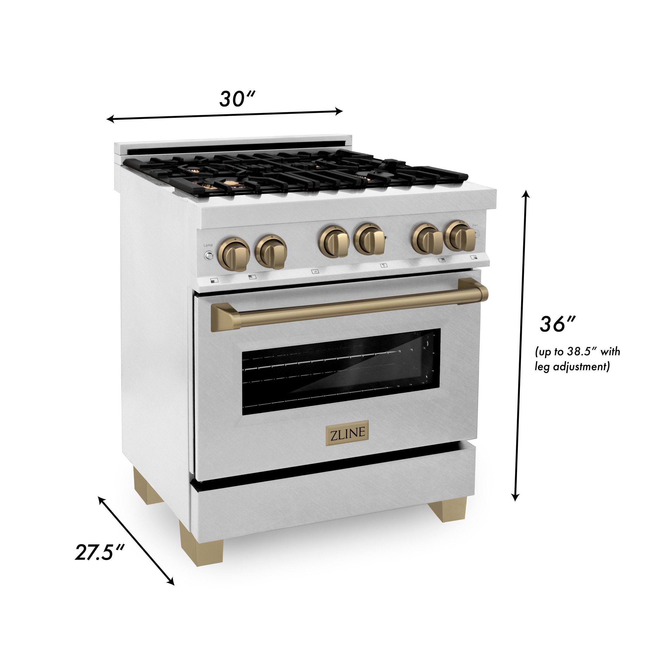 ZLINE 30" 4.0 cu. ft. Range with Gas Stove and Gas Oven in DuraSnow Stainless Steel with Accents