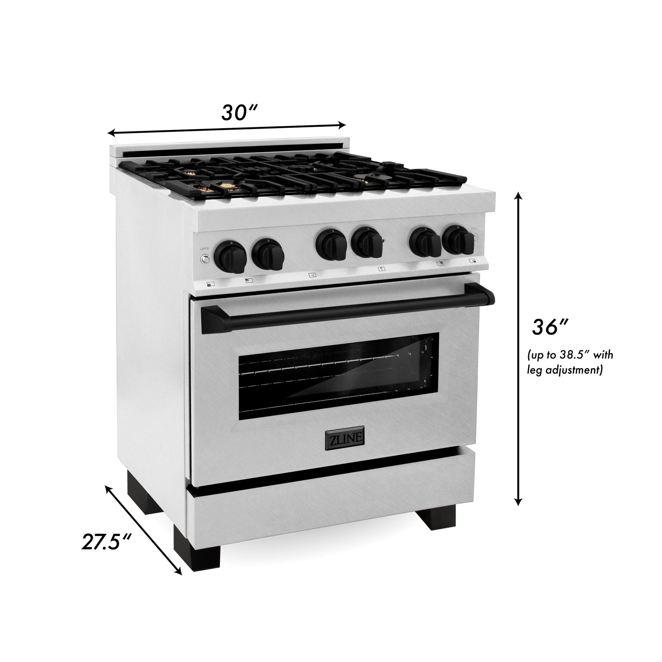 ZLINE 30" 4.0 cu. ft. Range with Gas Stove and Gas Oven in DuraSnow Stainless Steel with Accents