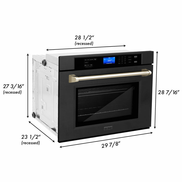 ZLINE 30" Autograph Edition Single Wall Oven with Self Clean and True Convection in Black Stainless Steel AWSZ-30-BS