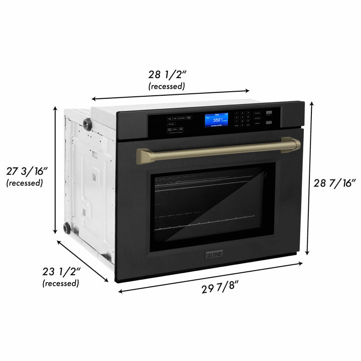 ZLINE 30" Autograph Edition Single Wall Oven with Self Clean and True Convection in Black Stainless Steel AWSZ-30-BS