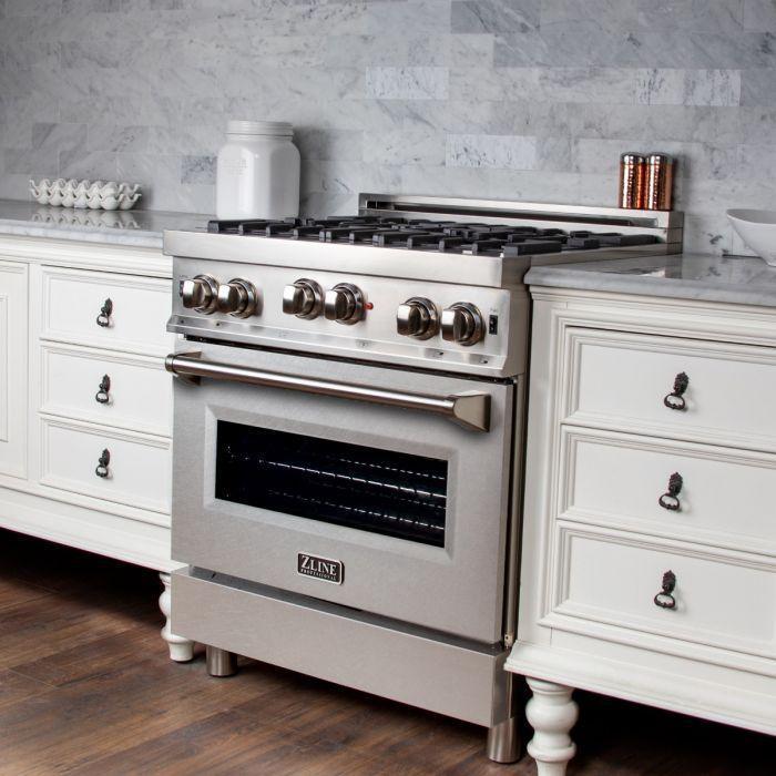 ZLINE Appliance Package - 30 in. Gas Range with DuraSnow® Door & 30 in. Range Hood - 2KP-RGSNRH30