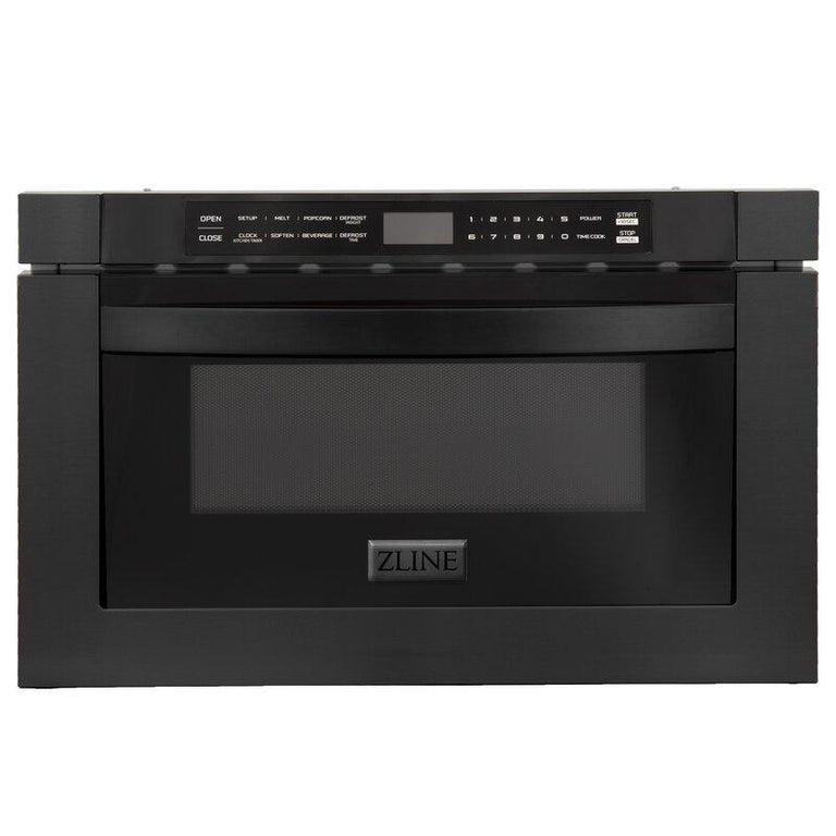 ZLINE Appliance Package - 30 in. Black Stainless Steel Gas Range, Range Hood, Microwave Drawer and Dishwasher 4KP-RGBRH30-MWDW