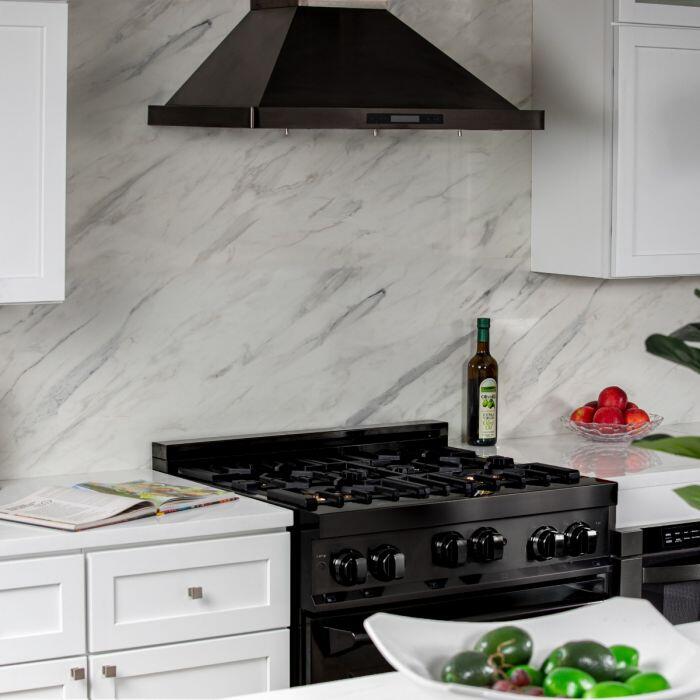 ZLINE Appliance Package - 30 in. Black Stainless Steel Gas Range, Range Hood, Microwave Drawer and Dishwasher 4KP-RGBRH30-MWDW