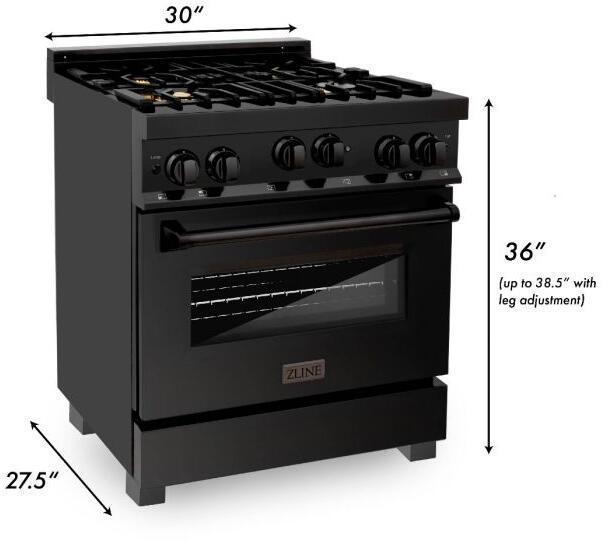ZLINE Appliance Package - 30 in. Black Stainless Steel Gas Range, Range Hood, Microwave Drawer and Dishwasher 4KP-RGBRH30-MWDW