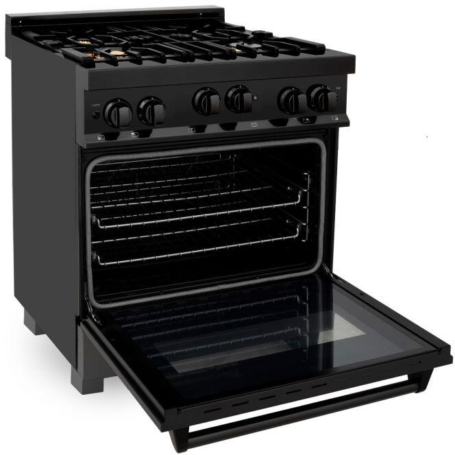 ZLINE Appliance Package - 30 in. Black Stainless Steel Gas Range, Range Hood, Microwave Drawer and Dishwasher 4KP-RGBRH30-MWDW