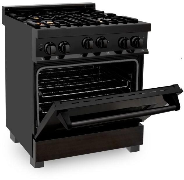 ZLINE Appliance Package - 30 in. Black Stainless Steel Gas Range, Range Hood, Microwave Drawer and Dishwasher 4KP-RGBRH30-MWDW