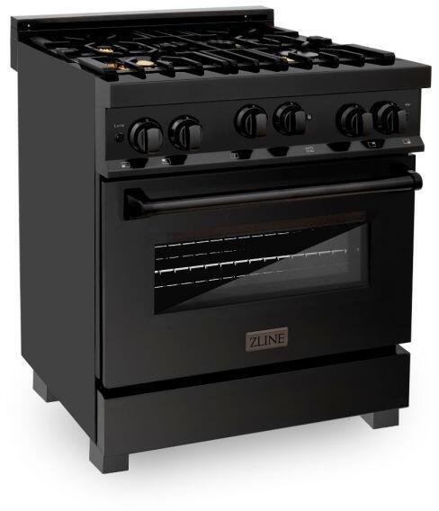 ZLINE Appliance Package - 30 in. Black Stainless Steel Gas Range, Range Hood, Microwave Drawer and Dishwasher 4KP-RGBRH30-MWDW
