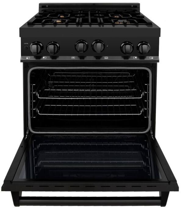 ZLINE Appliance Package - 30 in. Black Stainless Steel Gas Range, Range Hood, Microwave Drawer and Dishwasher 4KP-RGBRH30-MWDW