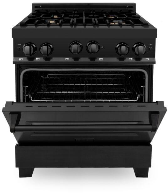 ZLINE Appliance Package - 30 in. Black Stainless Steel Gas Range, Range Hood, Microwave Drawer and Dishwasher 4KP-RGBRH30-MWDW