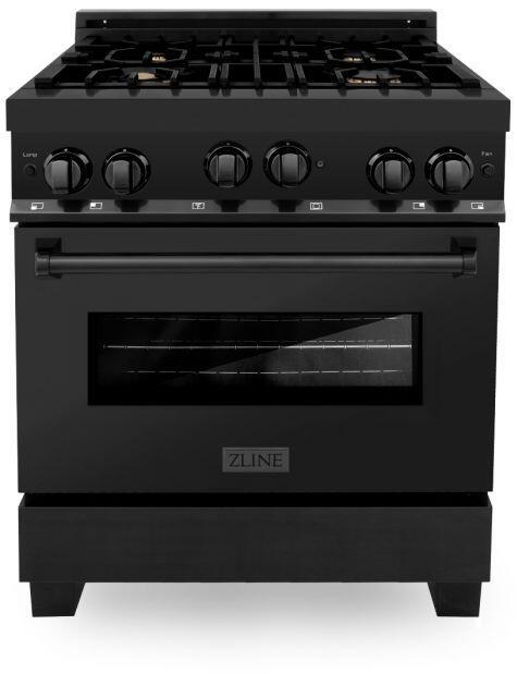 ZLINE Appliance Package - 30 in. Black Stainless Steel Gas Range, Range Hood, Microwave Drawer and Dishwasher 4KP-RGBRH30-MWDW