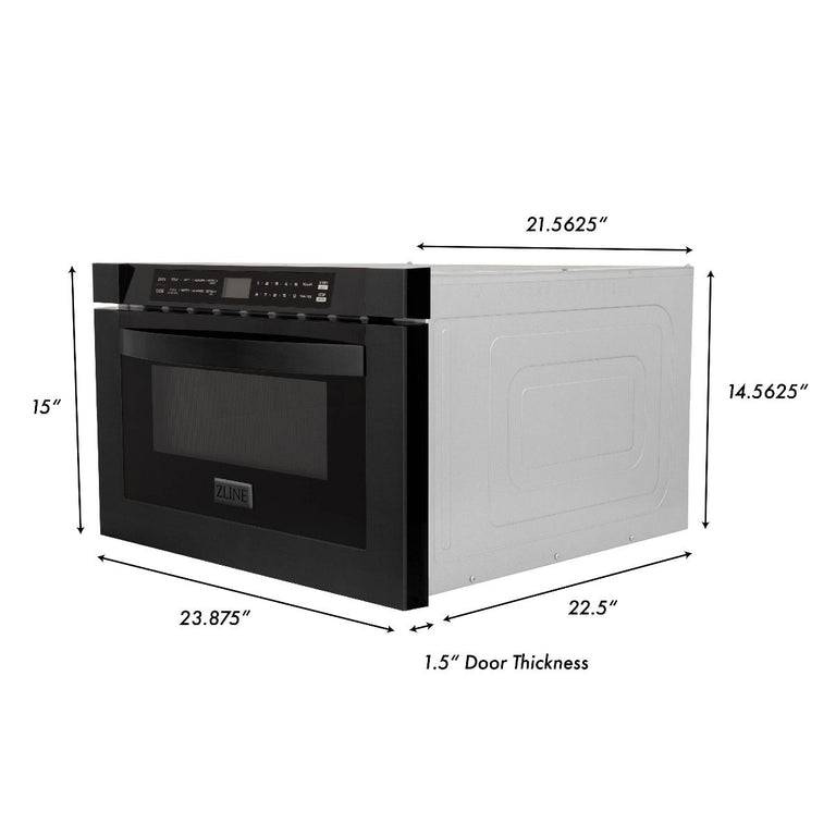 ZLINE Appliance Package - 30 in. Black Stainless Steel Gas Range, Range Hood, Microwave Drawer and Dishwasher 4KP-RGBRH30-MWDW