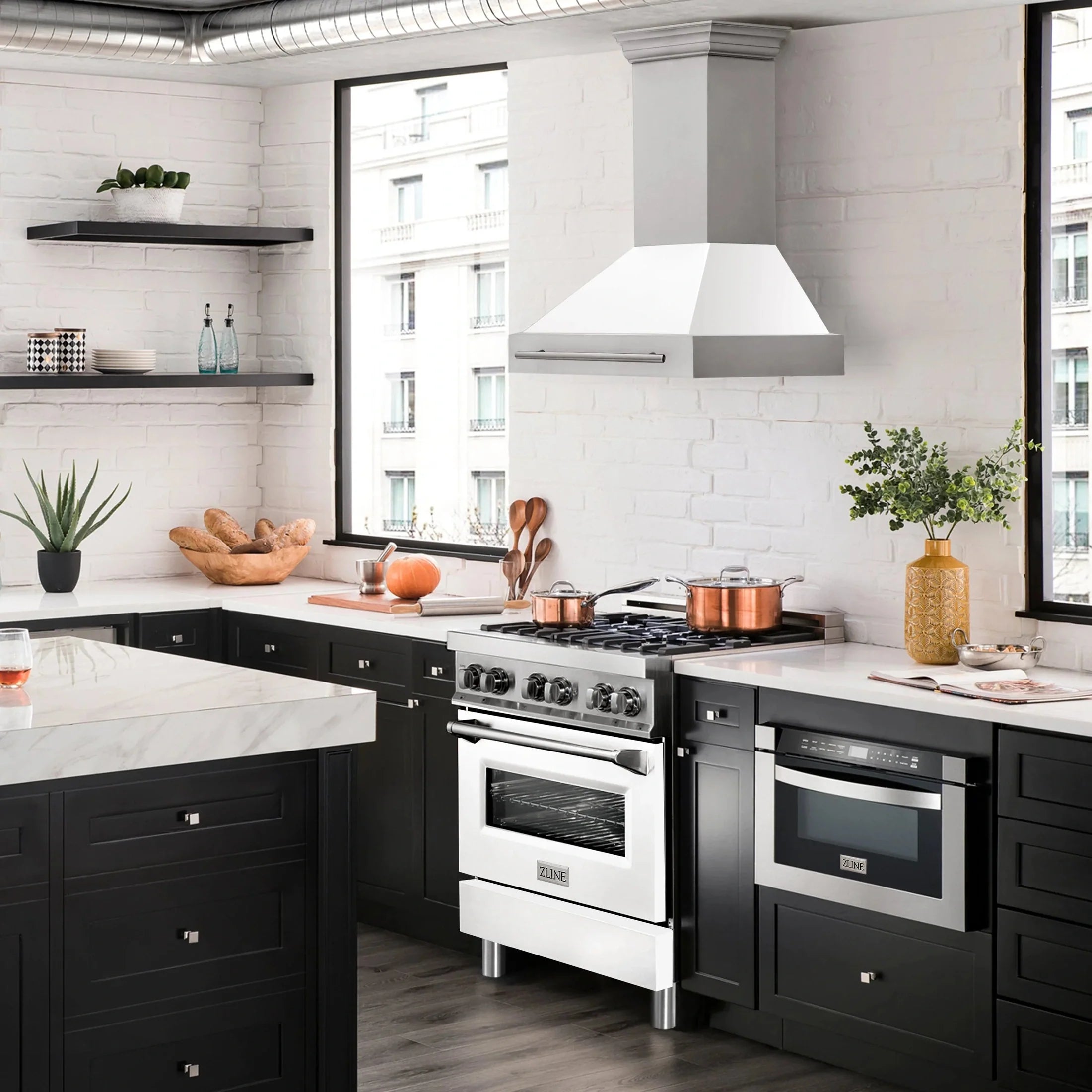 ZLINE 30" Stainless Steel Range Hood with Colored Shell and Stainless Steel Handle