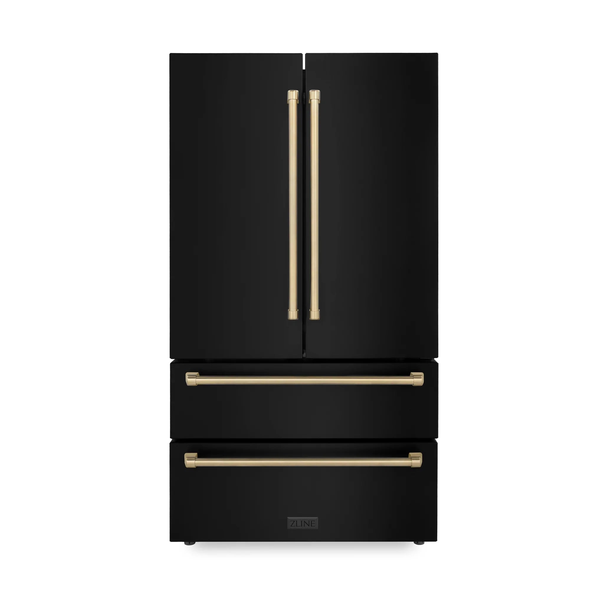 ZLINE 36" Autograph Edition 22.5 cu. ft Freestanding French Door Refrigerator with Ice Maker in Fingerprint Resistant Black Stainless Steel with Accents