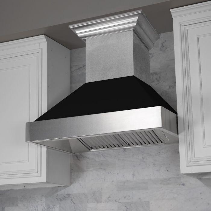 ZLINE Appliance Package - 36" Dual Fuel Range in DuraSnow® with Black Matte Door & 36" Range Hood - 2KP-RASBLMRH36