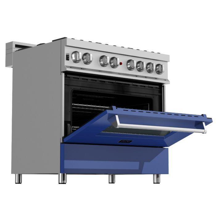ZLINE Appliance Package - 36" Dual Fuel Range with Blue Matte Door & 36" Range Hood - 2KP-RASBMRH36