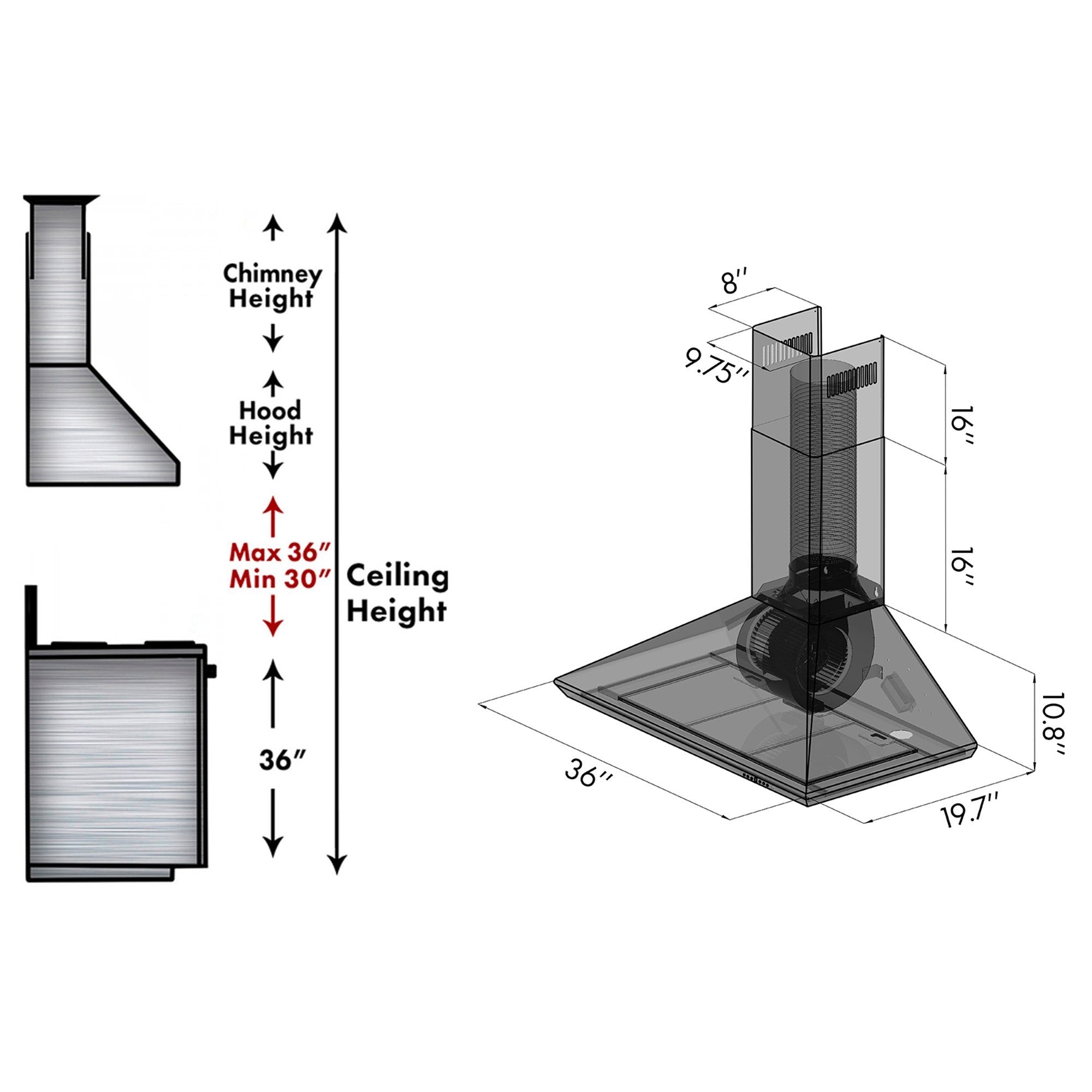 ZLINE 36 in. Wall Mount Range Hood in Stainless Steel - KF-36