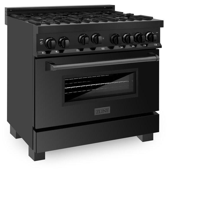 ZLINE 36” Professional Black Stainless Gas Range and Gas Oven