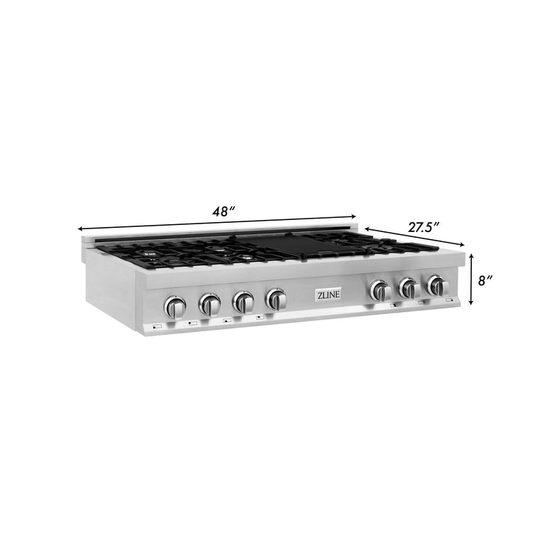 ZLINE Appliance Package - 4-Piece Appliance Package - 48 In. Rangetop, Wall Oven, Refrigerator, and Microwave Oven in Stainless Steel - 4KPR-RT48-MWAWS