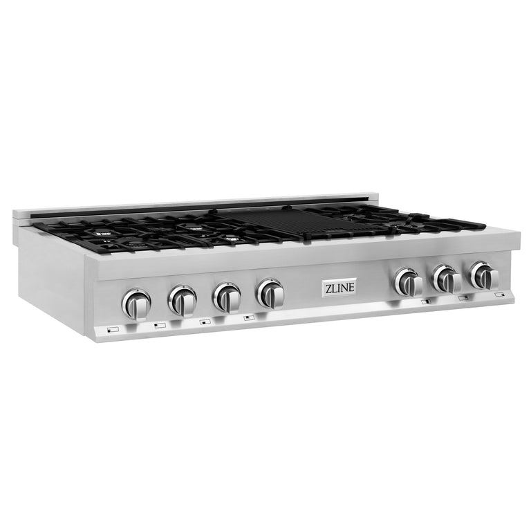ZLINE Appliance Package - 4-Piece Appliance Package - 48 In. Rangetop, Wall Oven, Refrigerator, and Microwave Oven in Stainless Steel - 4KPR-RT48-MWAWS