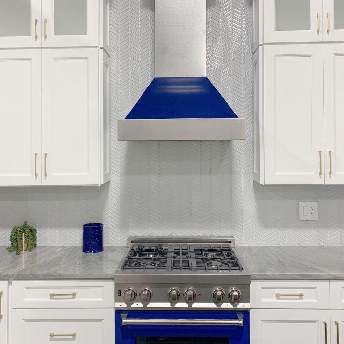 ZLINE Appliance Package - 48" Dual Fuel Range with Blue Gloss Door & 48" Range Hood - 2KP-RASBGRH48