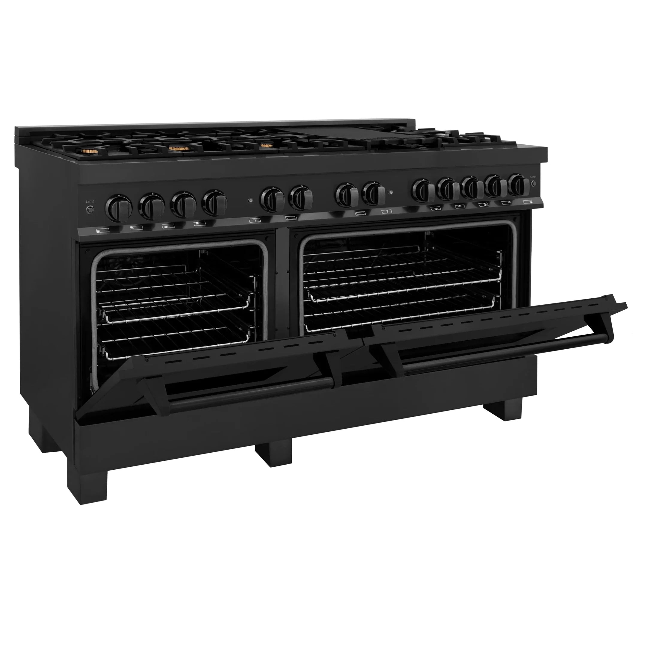 ZLINE 60" 7.4 cu. ft. Dual Fuel Range with Gas Stove and Electric Oven in Black Stainless Steel with Brass Burners