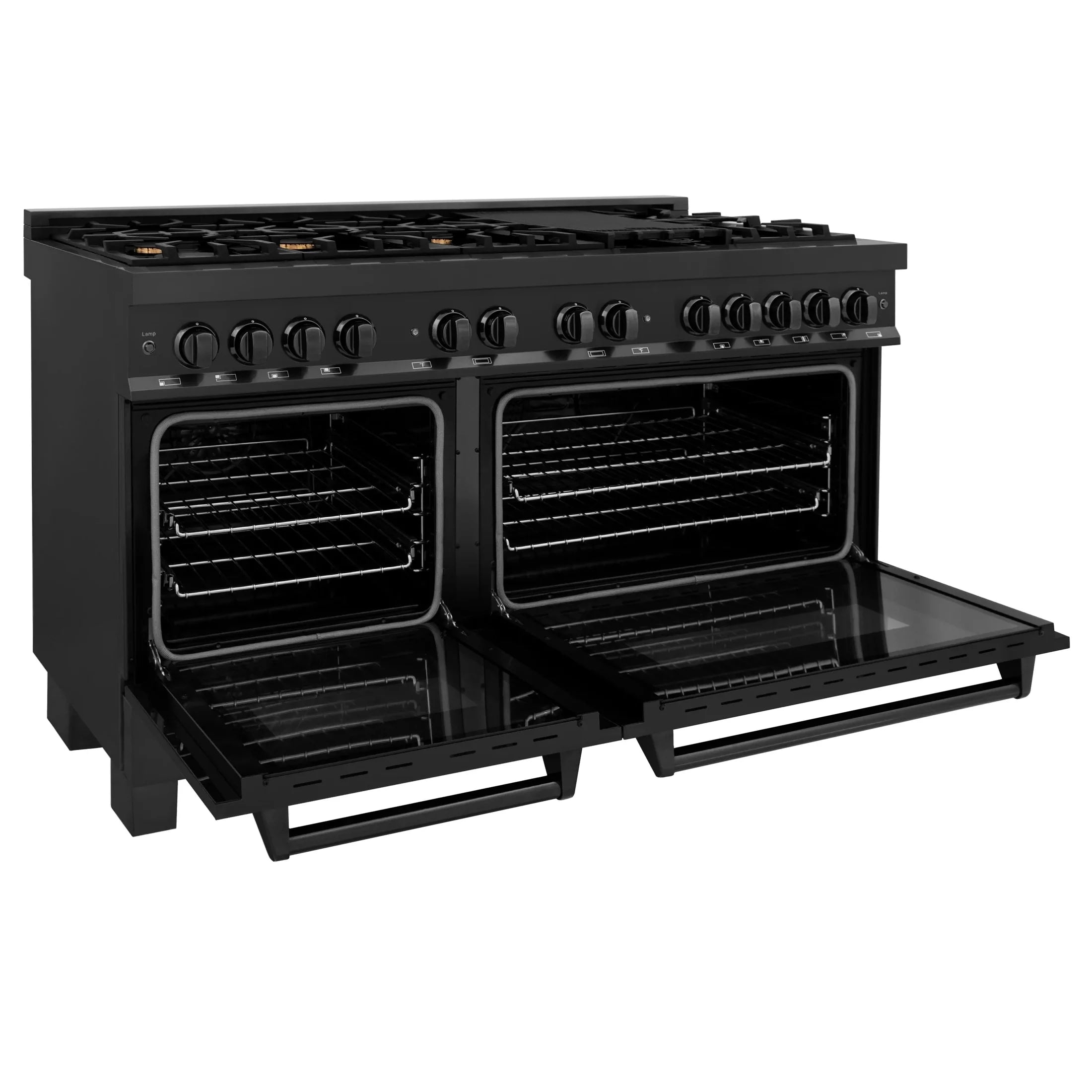 ZLINE 60" 7.4 cu. ft. Dual Fuel Range with Gas Stove and Electric Oven in Black Stainless Steel with Brass Burners