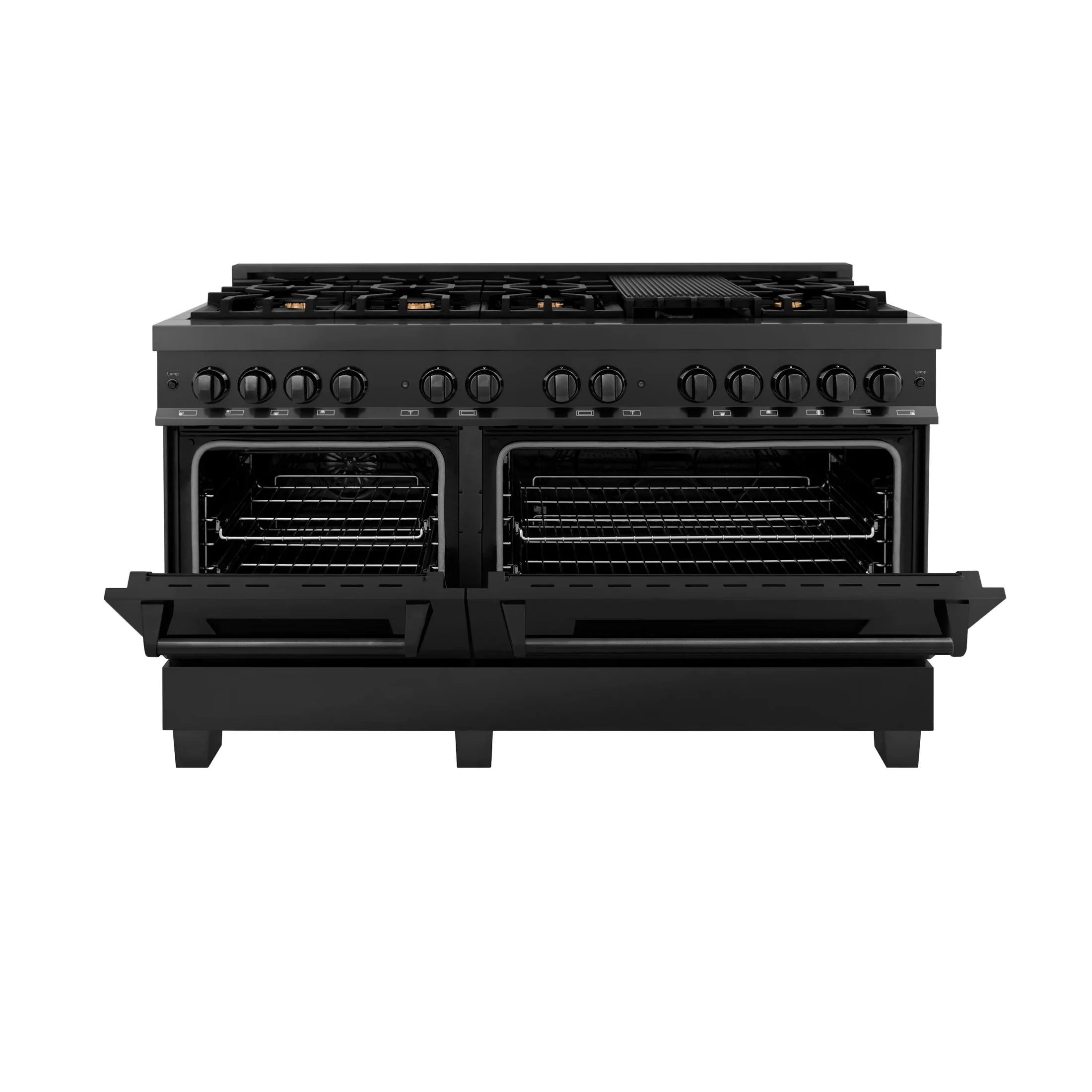 ZLINE 60" 7.4 cu. ft. Dual Fuel Range with Gas Stove and Electric Oven in Black Stainless Steel with Brass Burners