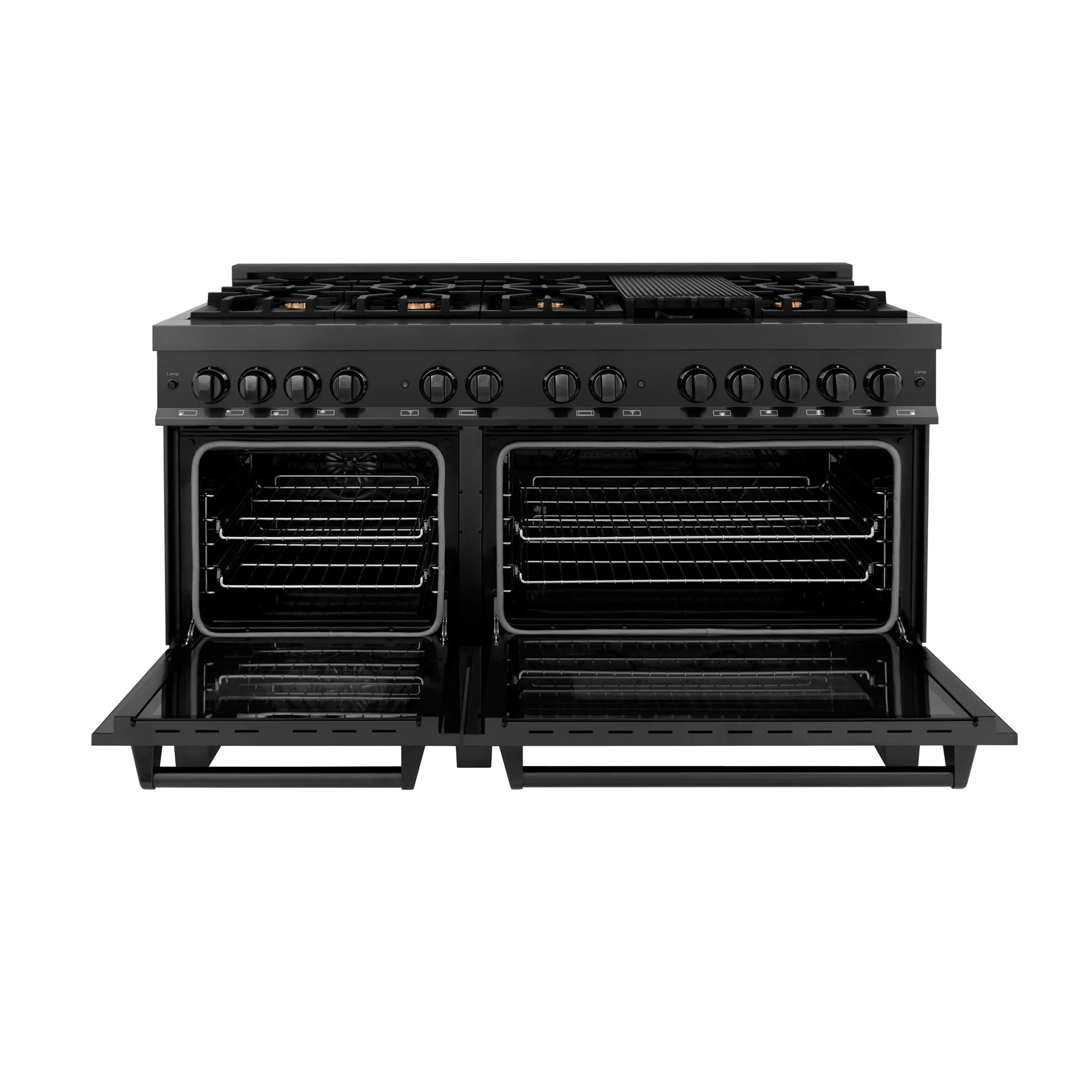 ZLINE 60" 7.4 cu. ft. Dual Fuel Range with Gas Stove and Electric Oven in Black Stainless Steel with Brass Burners