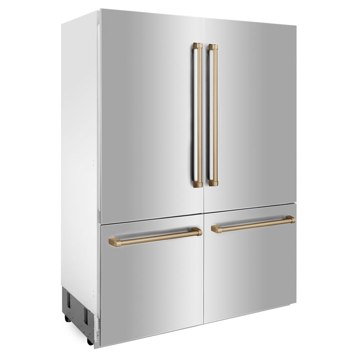 ZLINE 60" Autograph Edition 32.2 cu. ft. Built-in 4-Door French Door Refrigerator with Internal Water and Ice Dispenser in Stainless Steel with Accents RBIVZ-304-60