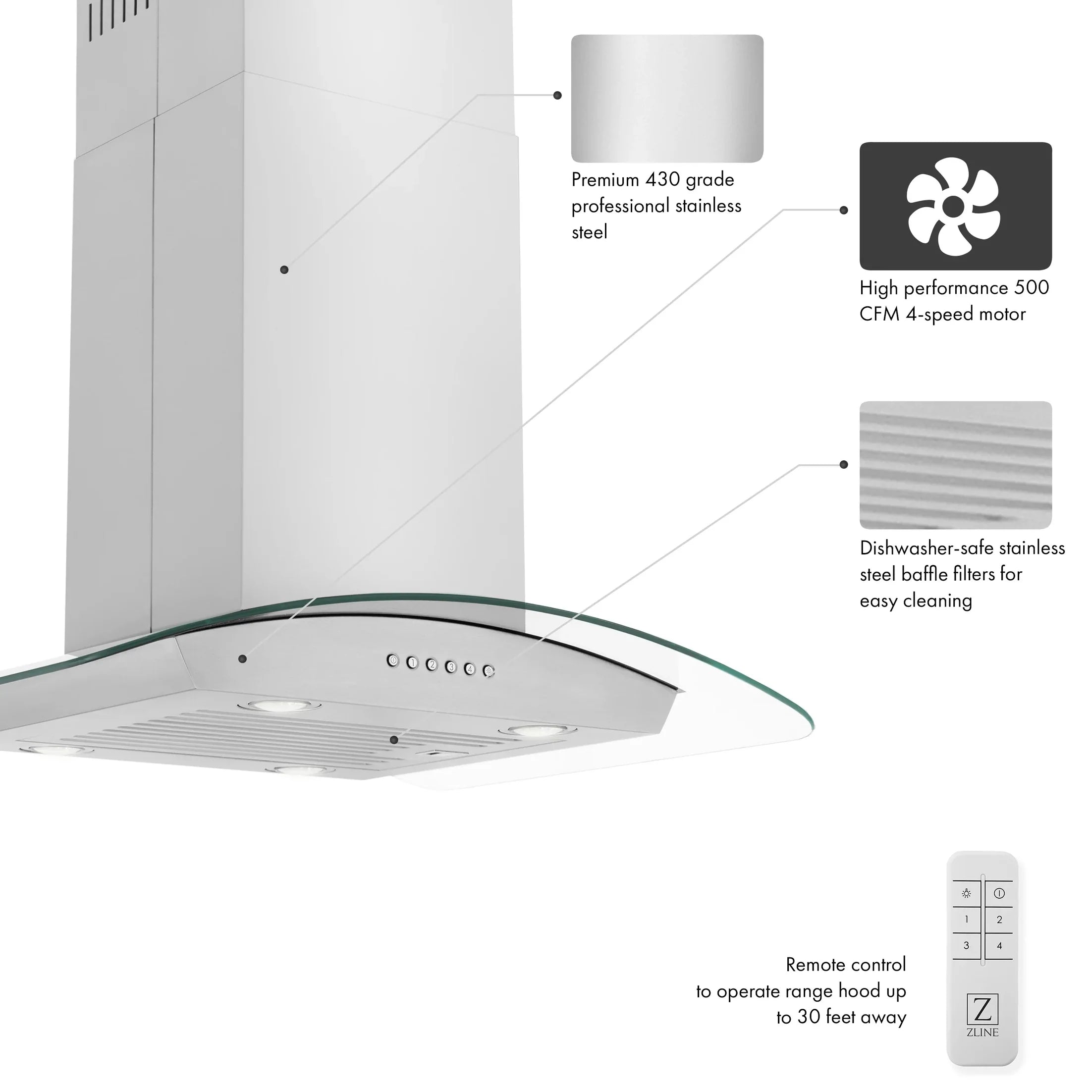 ZLINE Alpine Series Convertible Island Mount Range Hood in Stainless Steel