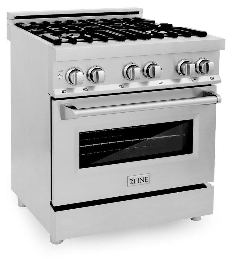 ZLINE Appliance Package - 30 in. Dual Fuel Range, 30 in. Range Hood, Microwave Drawer, Dishwasher, 4KP-RARH30-MWDW