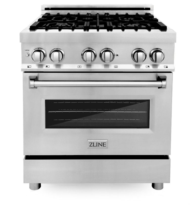 ZLINE Appliance Package - 30 in. Dual Fuel Range, 30 in. Range Hood, Microwave Drawer, Dishwasher, 4KP-RARH30-MWDW