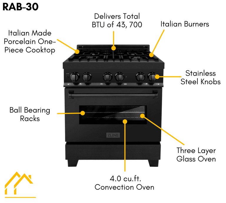 ZLINE Appliance Package - 30 in. Dual Fuel Range, Range Hood, Microwave Oven, and Dishwasher in Black Stainless Steel, 4KP-RABRH30-MODW