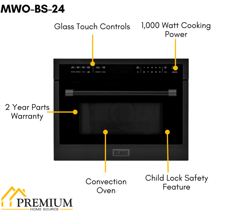 ZLINE Appliance Package - 30 in. Dual Fuel Range, Range Hood, Microwave Oven, and Dishwasher in Black Stainless Steel, 4KP-RABRH30-MODW