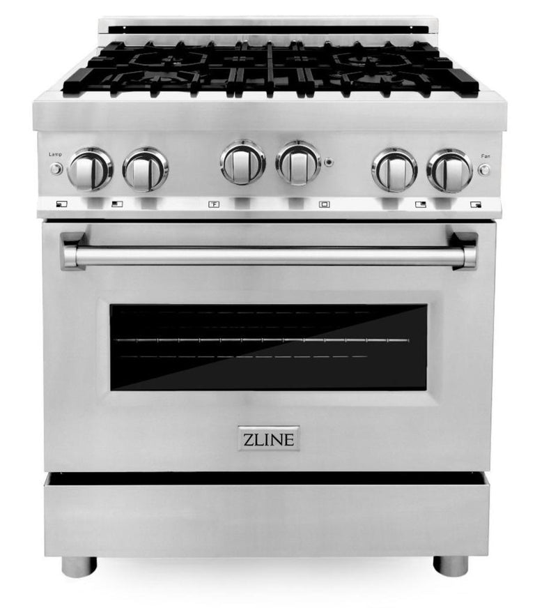 ZLINE Appliance Package - 30 in. Gas Range, Over-the-Range Microwave Refrigerator - 3KPR-RGOTRH30