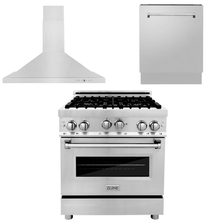 ZLINE Appliance Package - 30 in. Gas Range, Range Hood, 3 Rack Dishwasher - 3KP-RGRH30-DWV
