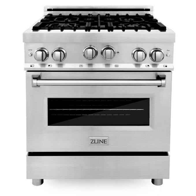 ZLINE Appliance Package - 30 in. Gas Range, Range Hood, Microwave Drawer - 3KP-RGRH30-MW