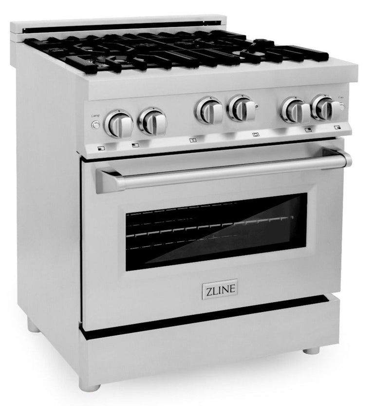 ZLINE Appliance Package - 30 in. Gas Range, Range Hood, Microwave Drawer - 3KP-RGRH30-MW