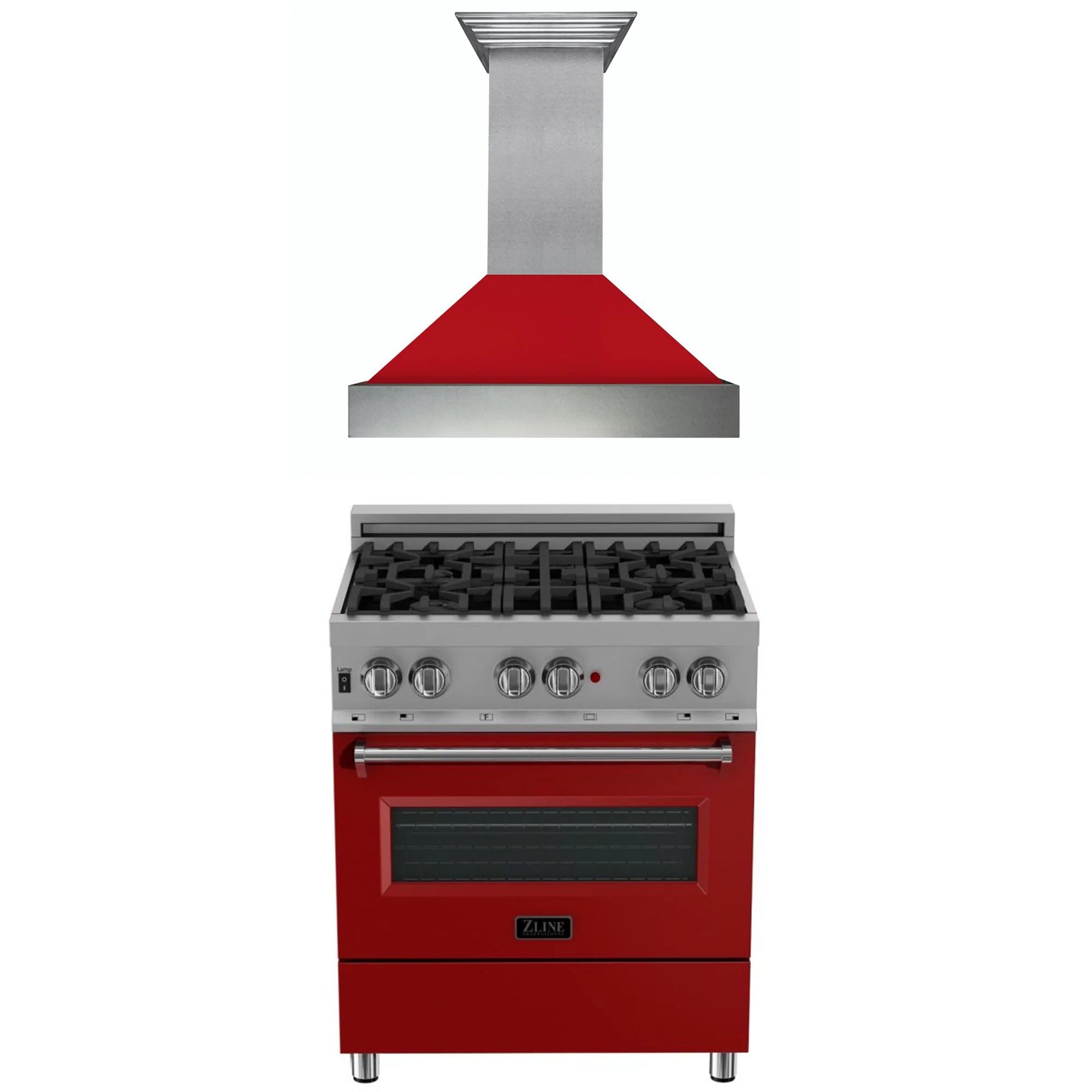 ZLINE Appliance Package - 30" Kitchen Package with DuraSnow® Stainless Steel Dual Fuel Range with Red Matte Door and Convertible Vent Range Hood