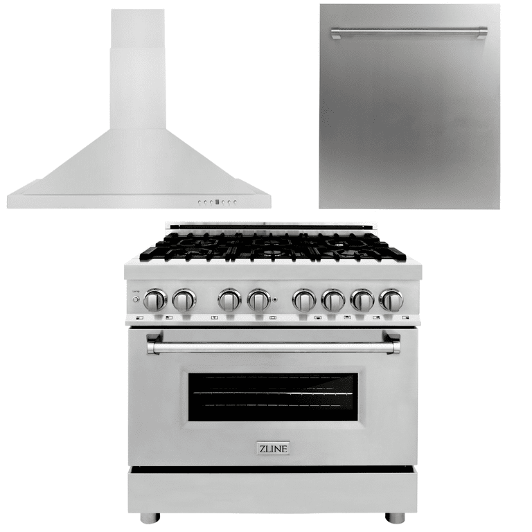 ZLINE Appliance Package - 36 in. Dual Fuel Range, Range Hood, Dishwasher