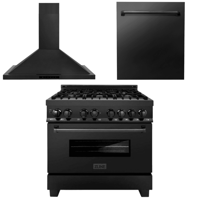 ZLINE Appliance Package - 36 in. Dual Fuel Range, Range Hood, Dishwasher in Black Stainless Steel, 3KP-RABRH36-DW