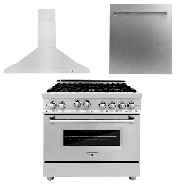 ZLINE Appliance Package - 36 in. Gas Range, Range Hood, Dishwasher