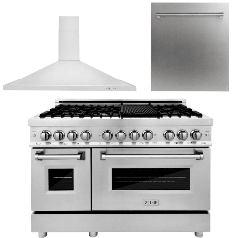ZLINE Appliance Package - 48 in. Dual Fuel Range, Range Hood, Dishwasher